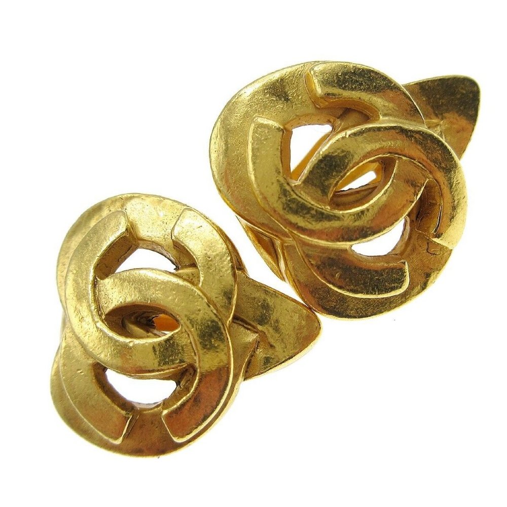 CHANEL CC Logos Button Heart Motif Earrings Gold-plated Clip-On 97P 48546 - Picture 4 of 6